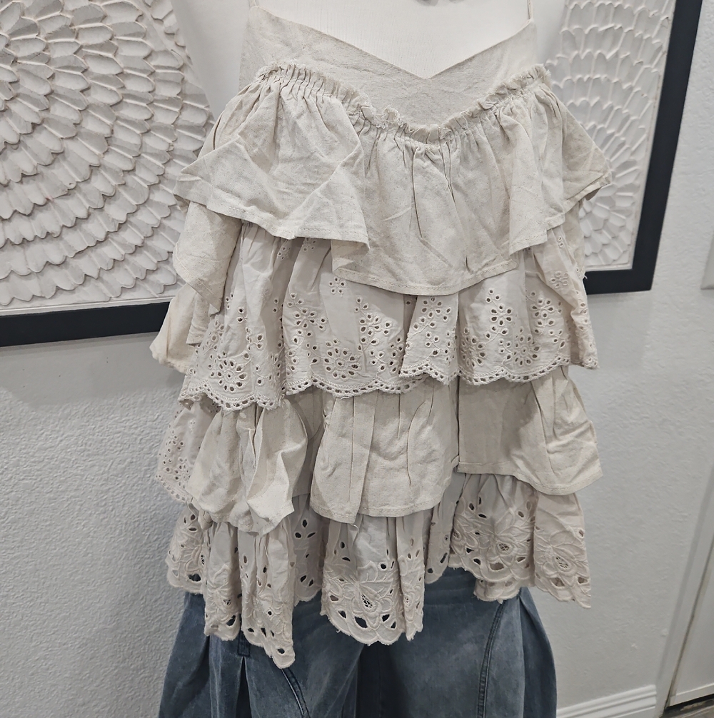 Boho Ivory Ruffled Eyelet Camisole Top - Picture 3 of 7